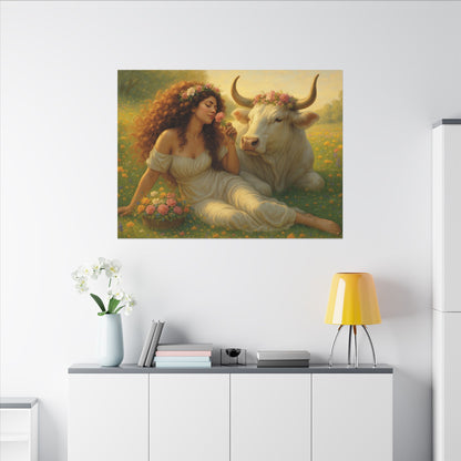 Taurus Zodiac Wall Art, Renaissance Taurus Canvas Print, Astrology Home Decor, Taurus Gift for Her, Celestial Bull Painting, Star Sign Wall Decor
