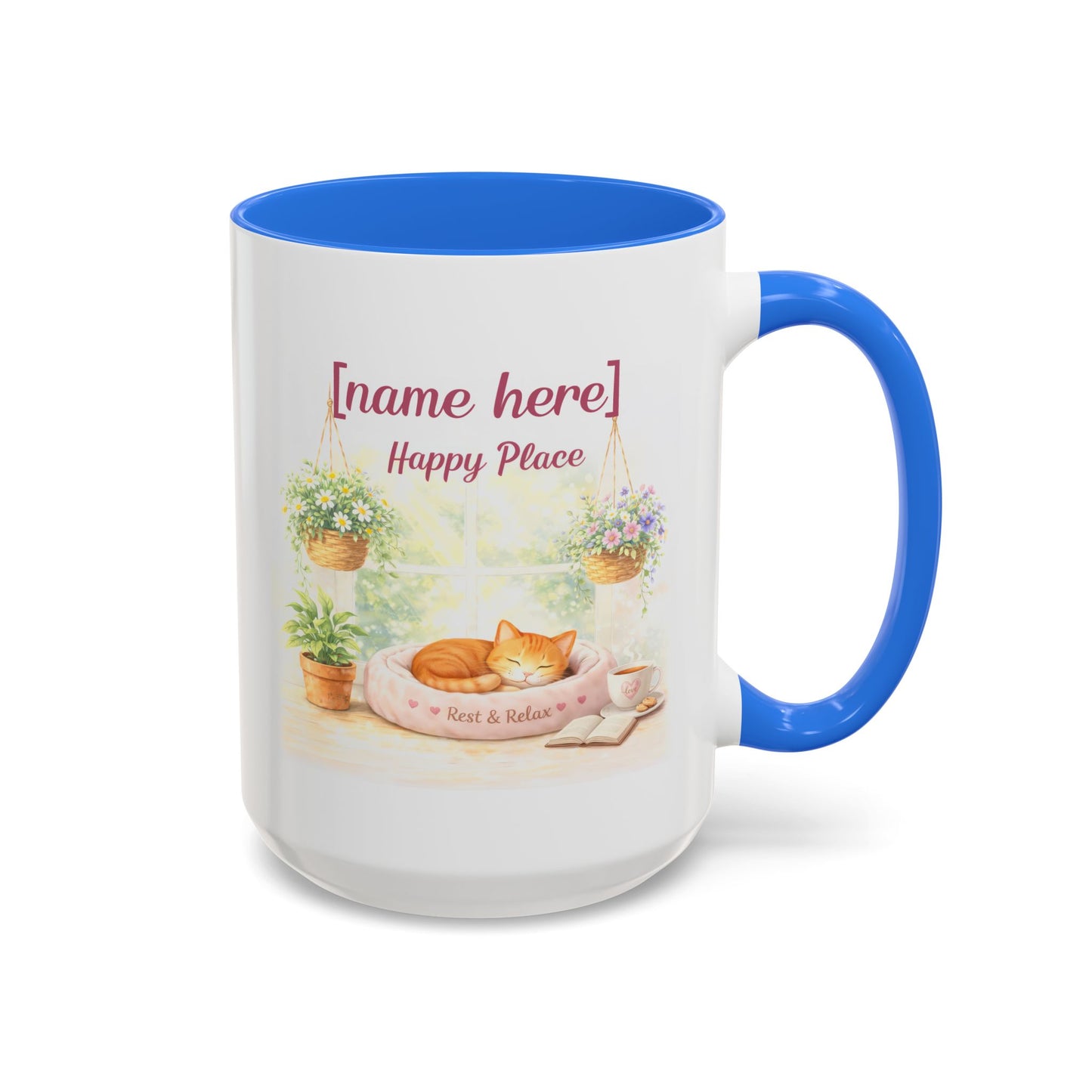 Personalized Name Cat Mug - Custom "Happy Place" Ceramic Mug for Cat Lovers