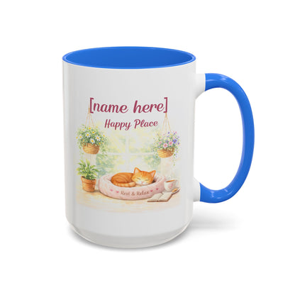 Personalized Name Cat Mug - Custom "Happy Place" Ceramic Mug for Cat Lovers