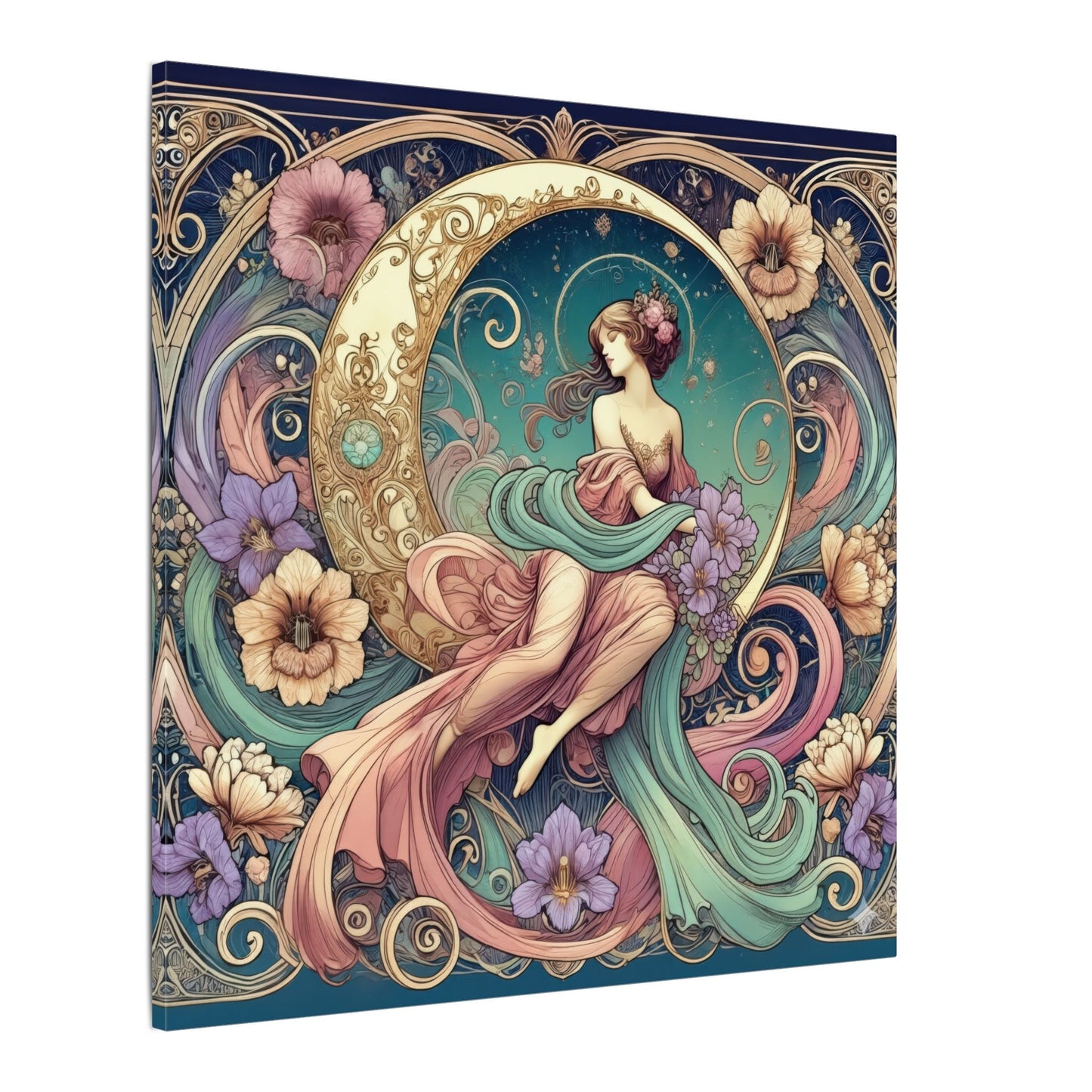 Floral Moon Muse – Art Nouveau Goddess Wall Art