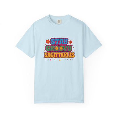 Stay Groovy Sagittarius – Retro Flower Power Zodiac Shirt