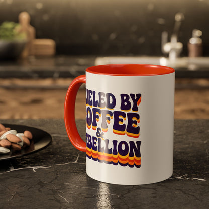 Fueled by Coffee & Rebellion – Funny Retro Mug (Color Accent, 11oz & 15oz)