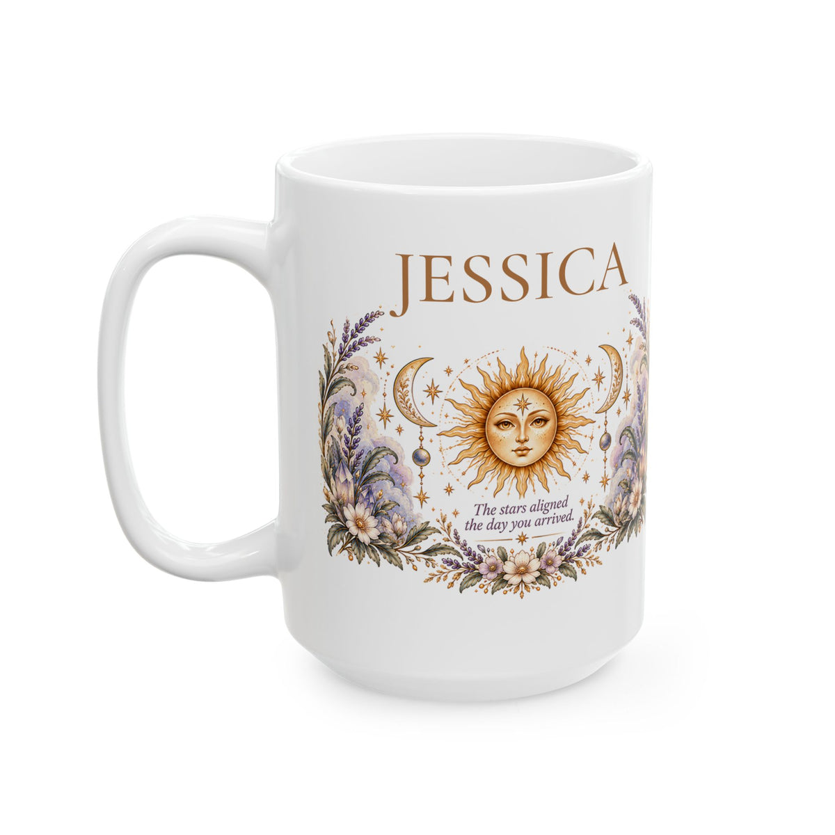 Personalized Celestial Mug, Custom Name Gift, Sun Moon Coffee Cup, Boho Astrology Gift, Birthday Gift for Her