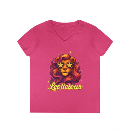 Leolicious Women’s V-Neck Tee – Empowering Retro Lion Zodiac Shirt