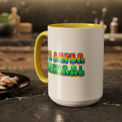 I’m Super Natural – Groovy Earth Goddess Two-Sided Mug (Yellow or Green, 11oz & 15oz)
