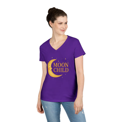 Moon Child Women’s V-Neck Tee – Empowering Celestial Lunar Zodiac Shirt