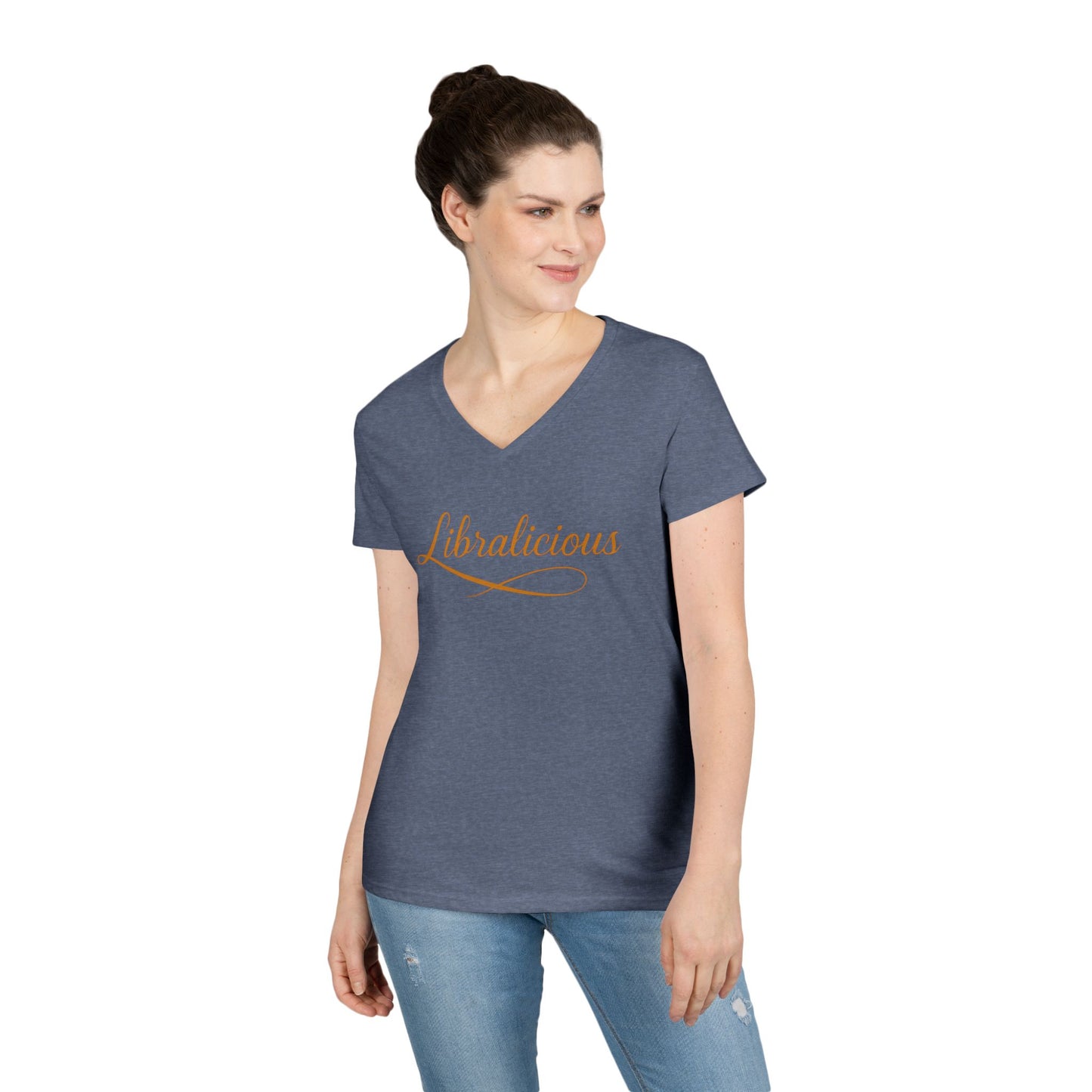 Libralicious Women’s V-Neck Tee – Empowering Retro Zodiac Script Shirt