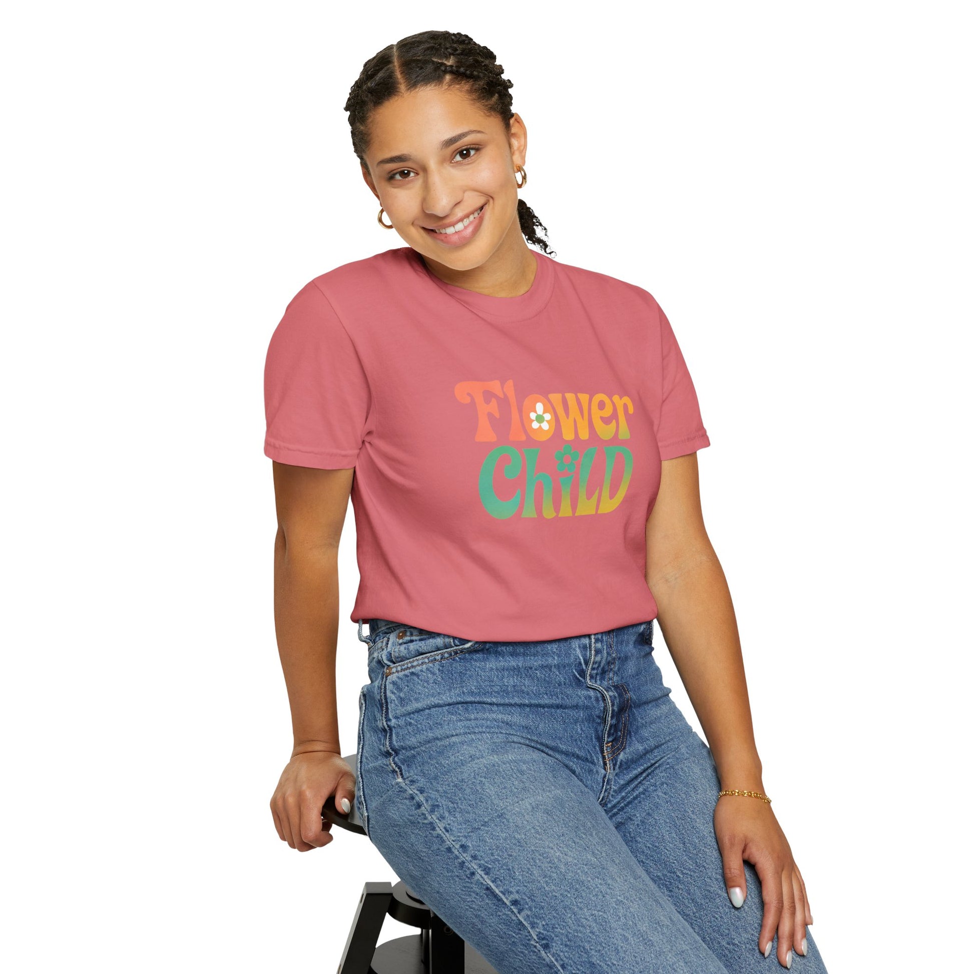 Flower Child Retro Colorful Tee – Groovy 70s Comfort Colors Shirt
