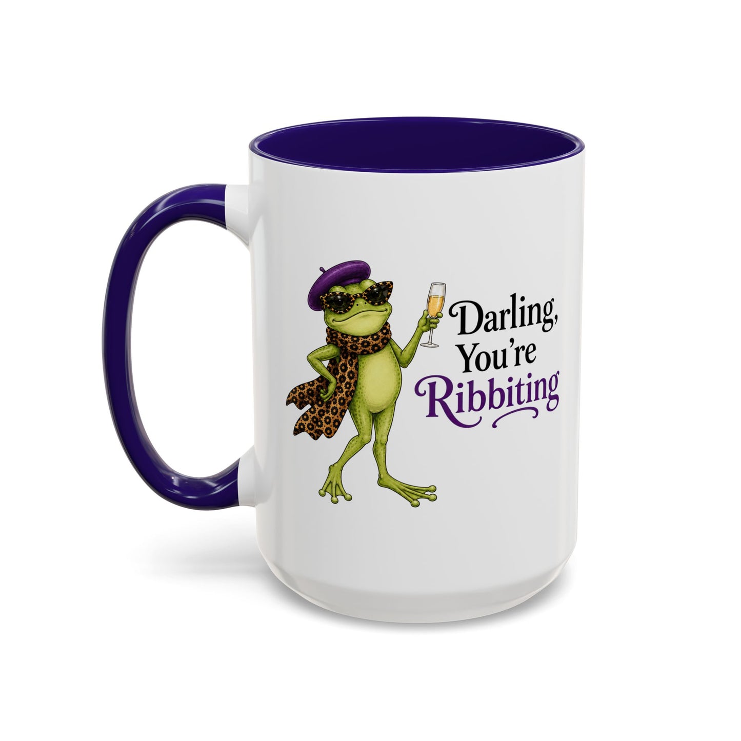 Darling You're Ribbiting Frog Mug | Funny Fashion Frog Coffee Mug | Glam Frog Gift for Women | Colored Mug