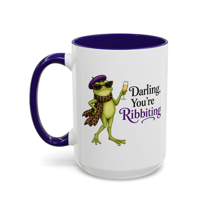 Darling You're Ribbiting Frog Mug | Funny Fashion Frog Coffee Mug | Glam Frog Gift for Women | Colored Mug