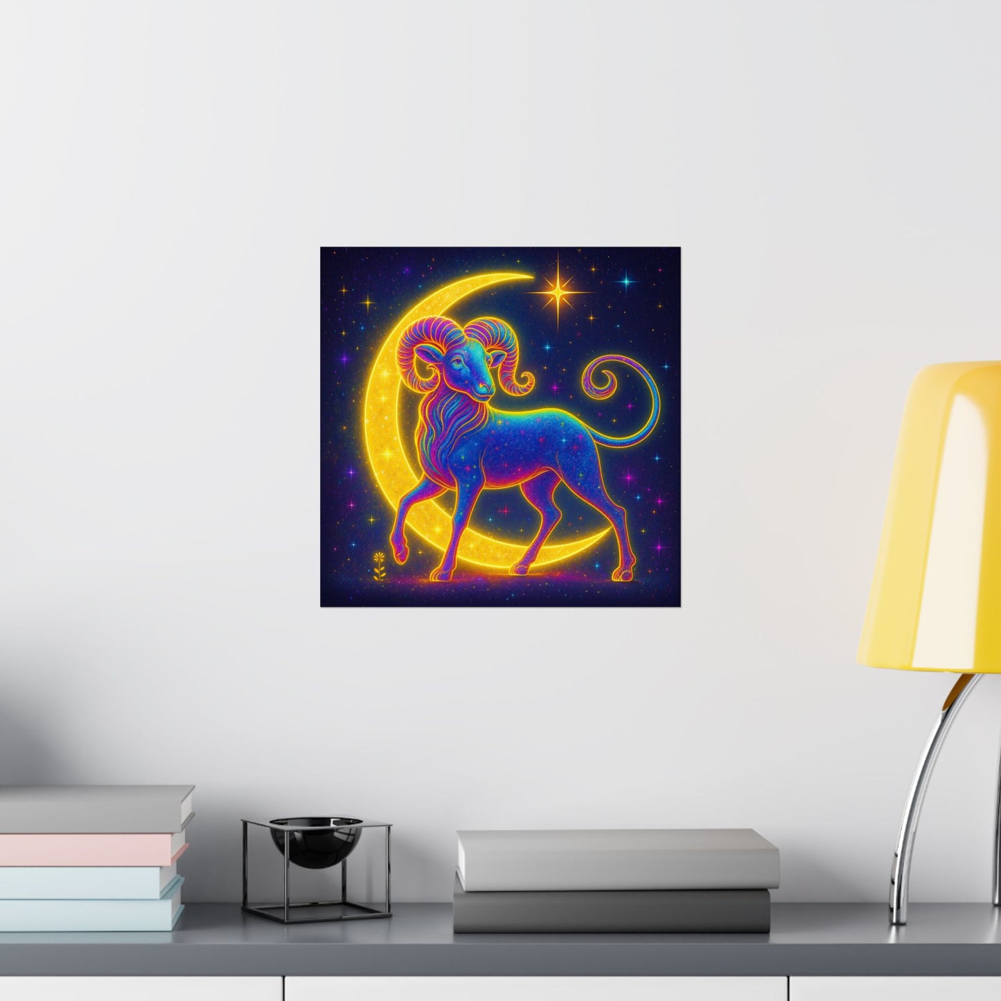 Electric Aries – Radiant Ram of the Crescent Moon (Wall Art)