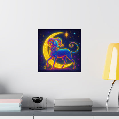 Electric Aries – Radiant Ram of the Crescent Moon (Wall Art)