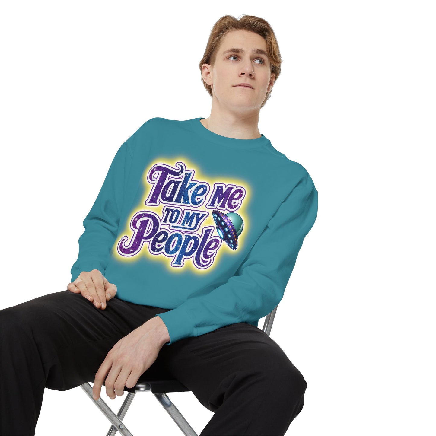 Take Me To My People  – Retro Funny UFO Alien Sweatshirt | Comfort Colors Unisex Pullover