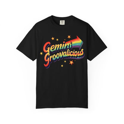 Gemini Groovalicious - Retro Rainbow Arrow Zodiac Tee