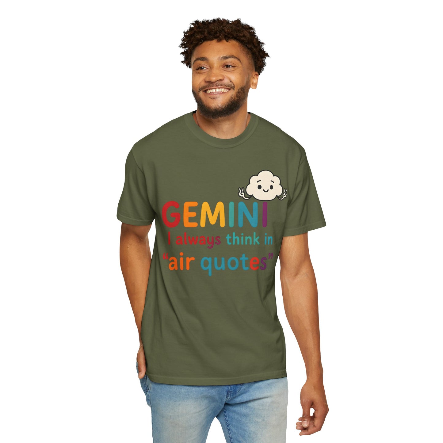 Gemini I Always Think in Air Quotes Tee – Colorful Zodiac Humor Shirt