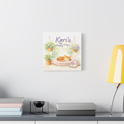 Personalized Cat Canvas Print - "Kari's Happy Place" Cozy Pet Wall Art