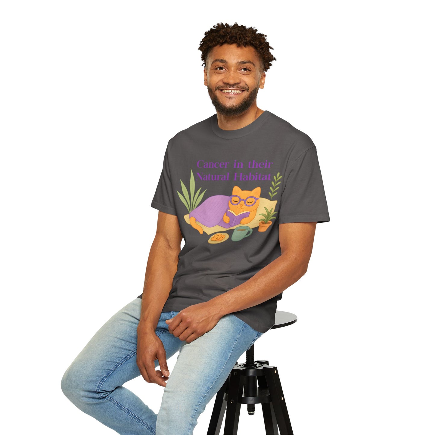 Cancer in Their Natural Habitat Tee – Funny Cozy Cat Zodiac Shirt