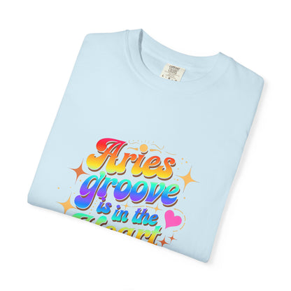 Aries Groove Is in the Heart – Rainbow Retro Zodiac Tee