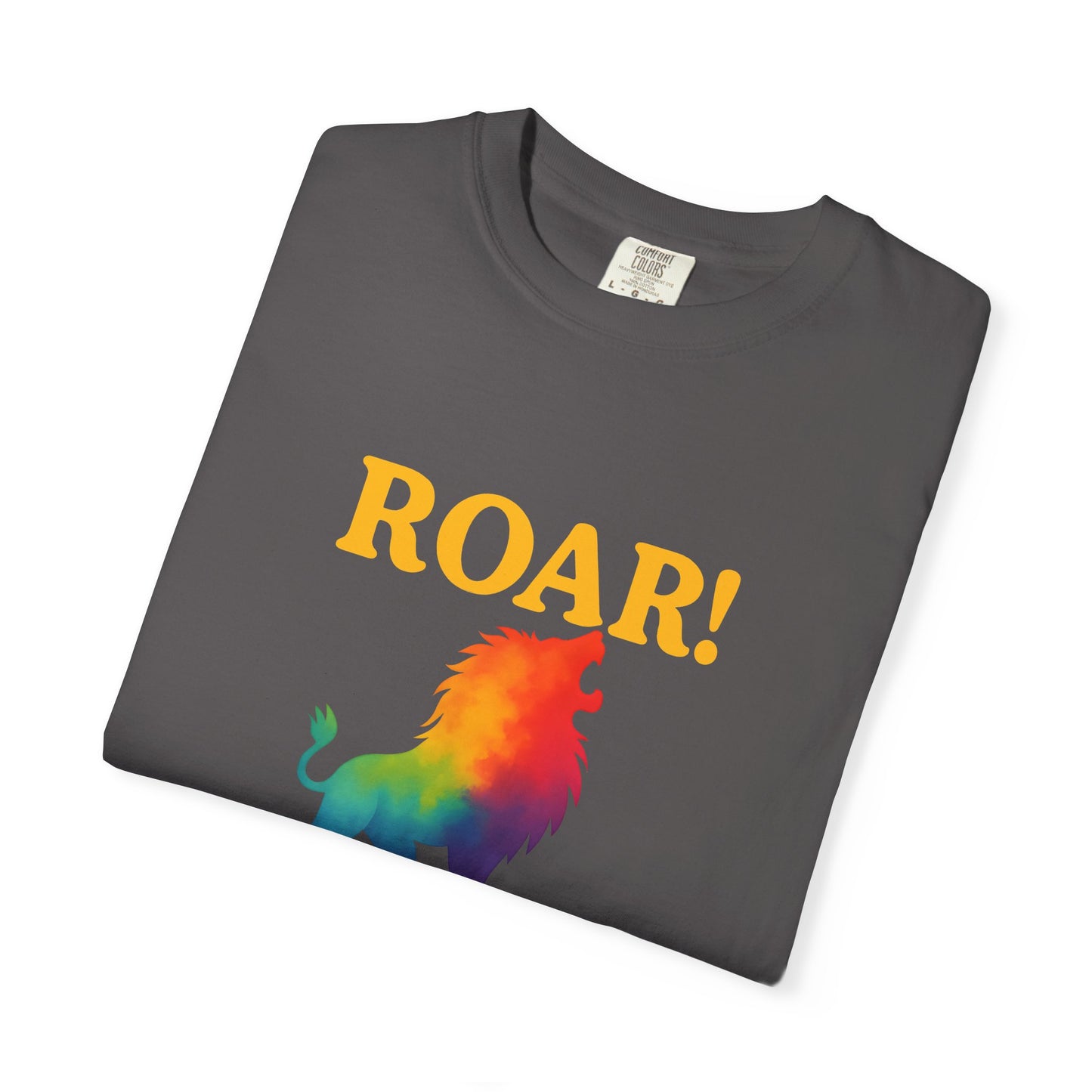 ROAR! – Retro Rainbow Lion Tee for Cosmic Confidence