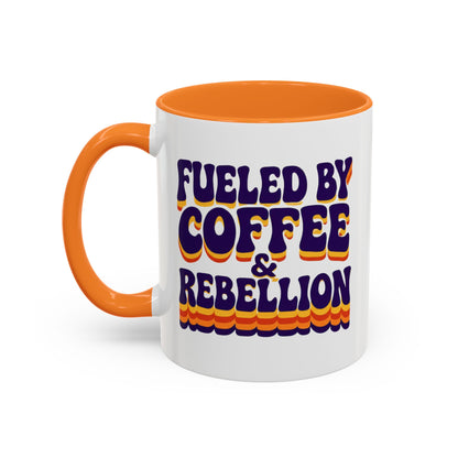 Fueled by Coffee & Rebellion – Funny Retro Mug (Color Accent, 11oz & 15oz)