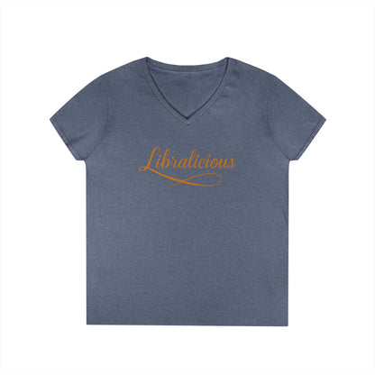 Libralicious Women’s V-Neck Tee – Empowering Retro Zodiac Script Shirt