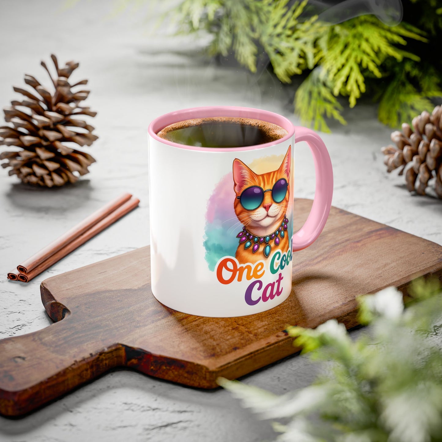 One Cool Cat – Groovy Fun Colorful Kitty Mug (Blue Accent, 11oz & 15oz)
