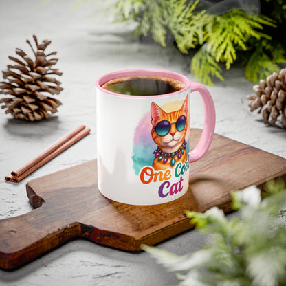One Cool Cat – Groovy Fun Colorful Kitty Mug (Blue Accent, 11oz & 15oz)