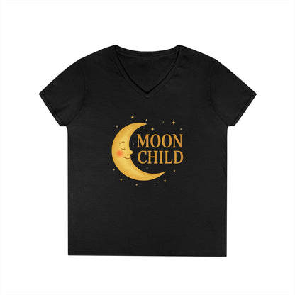 Moon Child Women’s V-Neck Tee – Empowering Celestial Lunar Zodiac Shirt