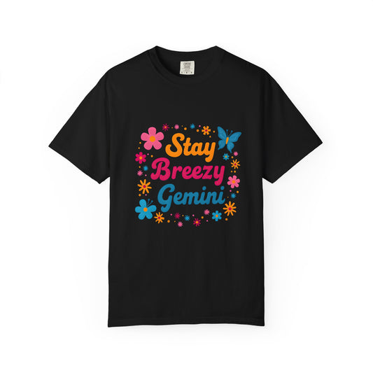 Stay Breezy Gemini Tee – Groovy Flower Power Zodiac Shirt