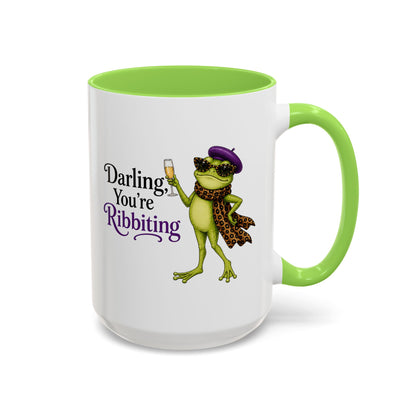 Darling You're Ribbiting Frog Mug | Funny Fashion Frog Coffee Mug | Glam Frog Gift for Women | Colored Mug