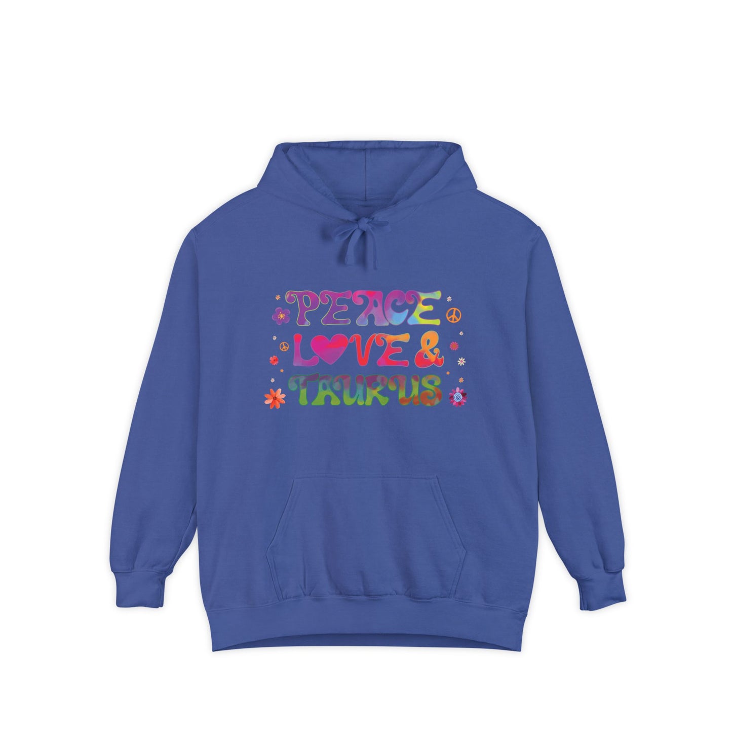 Peace Love & Taurus Unisex Hoodie – Groovy Retro Comfort Colors Midweight Hoodie