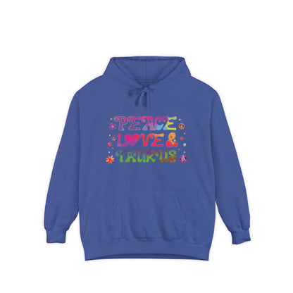 Peace Love & Taurus Unisex Hoodie – Groovy Retro Comfort Colors Midweight Hoodie