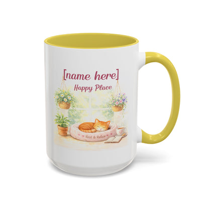 Personalized Name Cat Mug - Custom "Happy Place" Ceramic Mug for Cat Lovers
