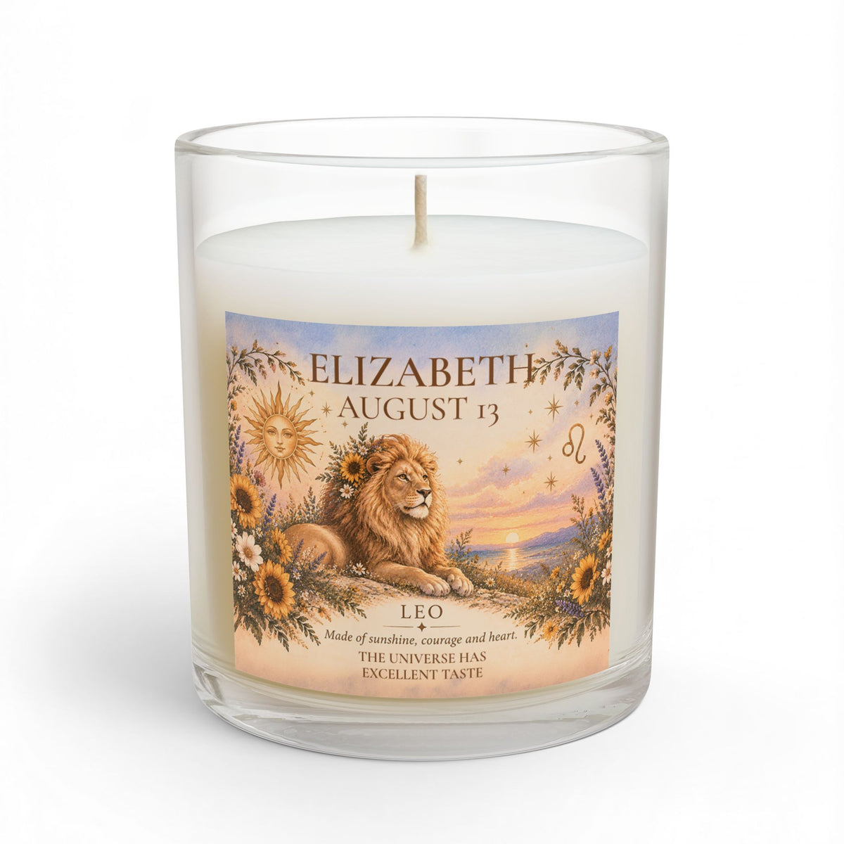 Personalized Leo Zodiac Candle | Lion Astrology Custom Gift