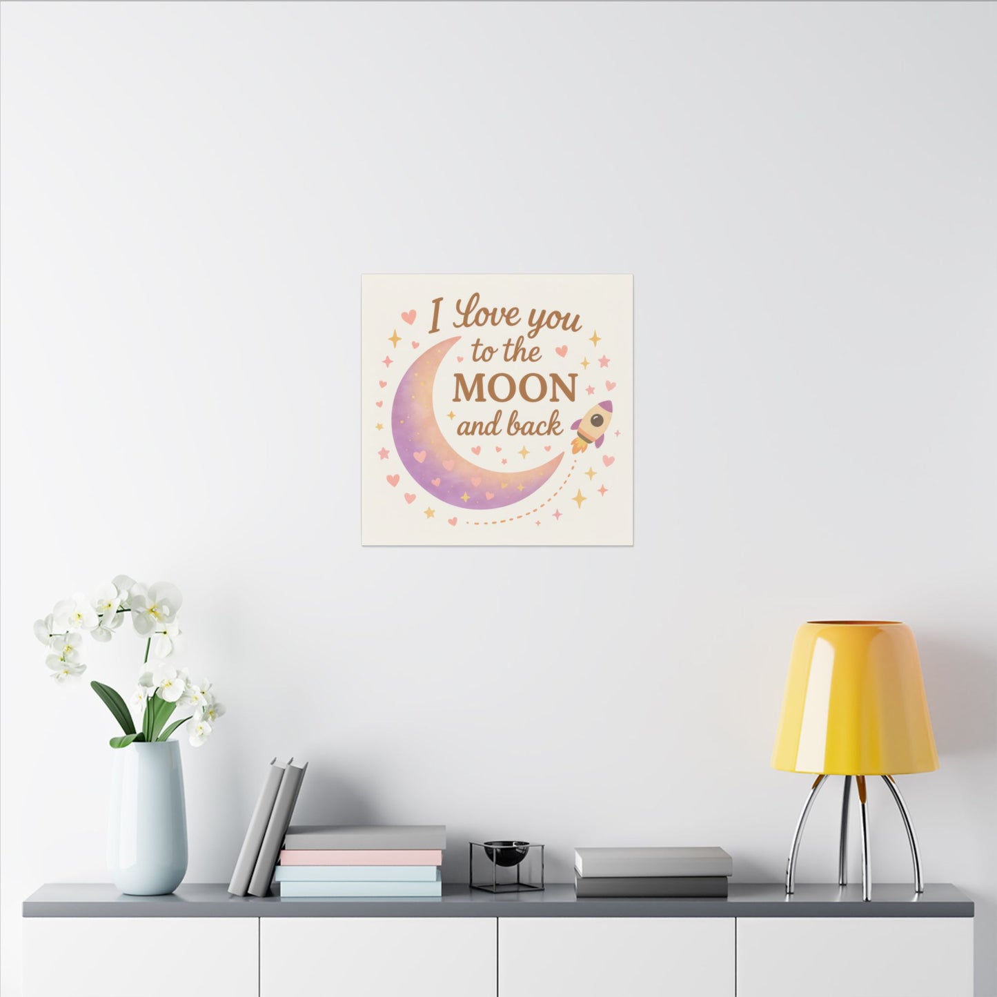 I Love You to the Moon and Back – Adorable Pastel Moon & Rocket Wall Art (Eco-friendly Canvas)