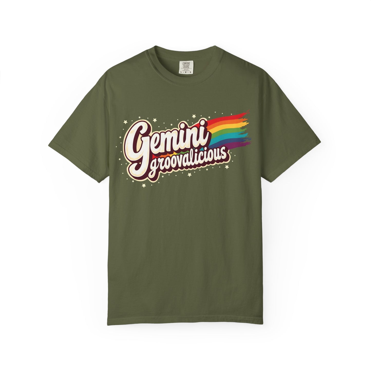 Gemini Groovalicious - Retro Rainbow Script Zodiac Tee