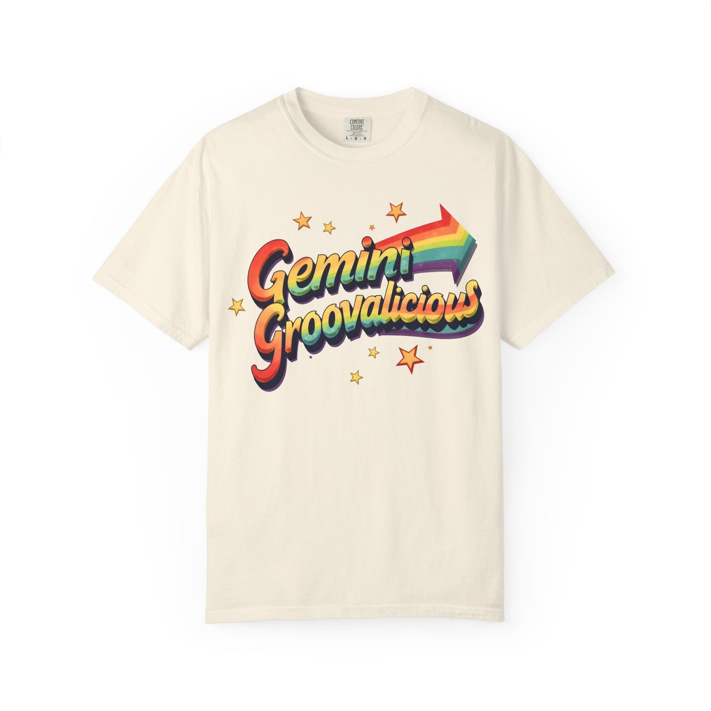 Gemini Groovalicious - Retro Rainbow Arrow Zodiac Tee