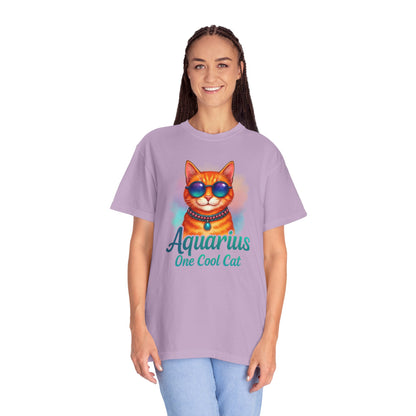 Aquarius One Cool Cat – Zodiac Kitty Vibes Tee