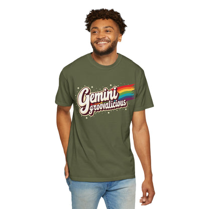 Gemini Groovalicious - Retro Rainbow Script Zodiac Tee