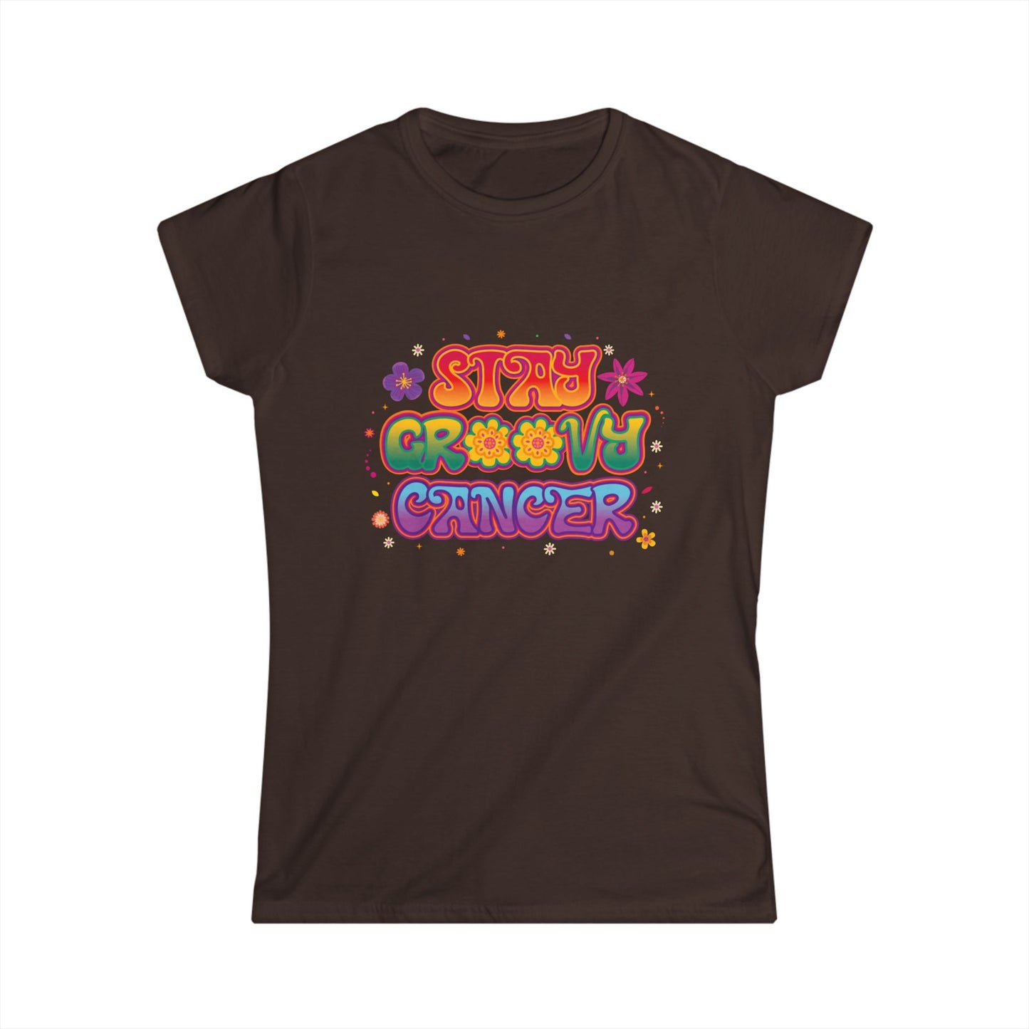 Stay Groovy Cancer Women’s Softstyle Tee – Empowering Retro Zodiac Shirt