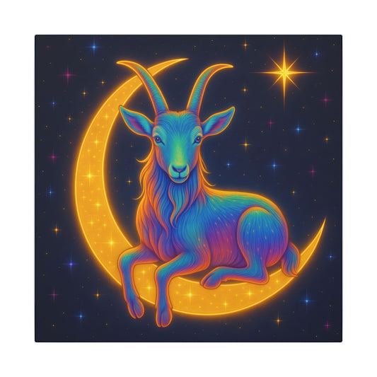 Rainbow Goat on the Moon – Capricorn Celestial Wall Art