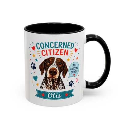 Personalized Dog Mug "Concerned Citizen" | Custom Pet Color Accent Mug with Dog Photo & Name | Funny Dog Lover Gift