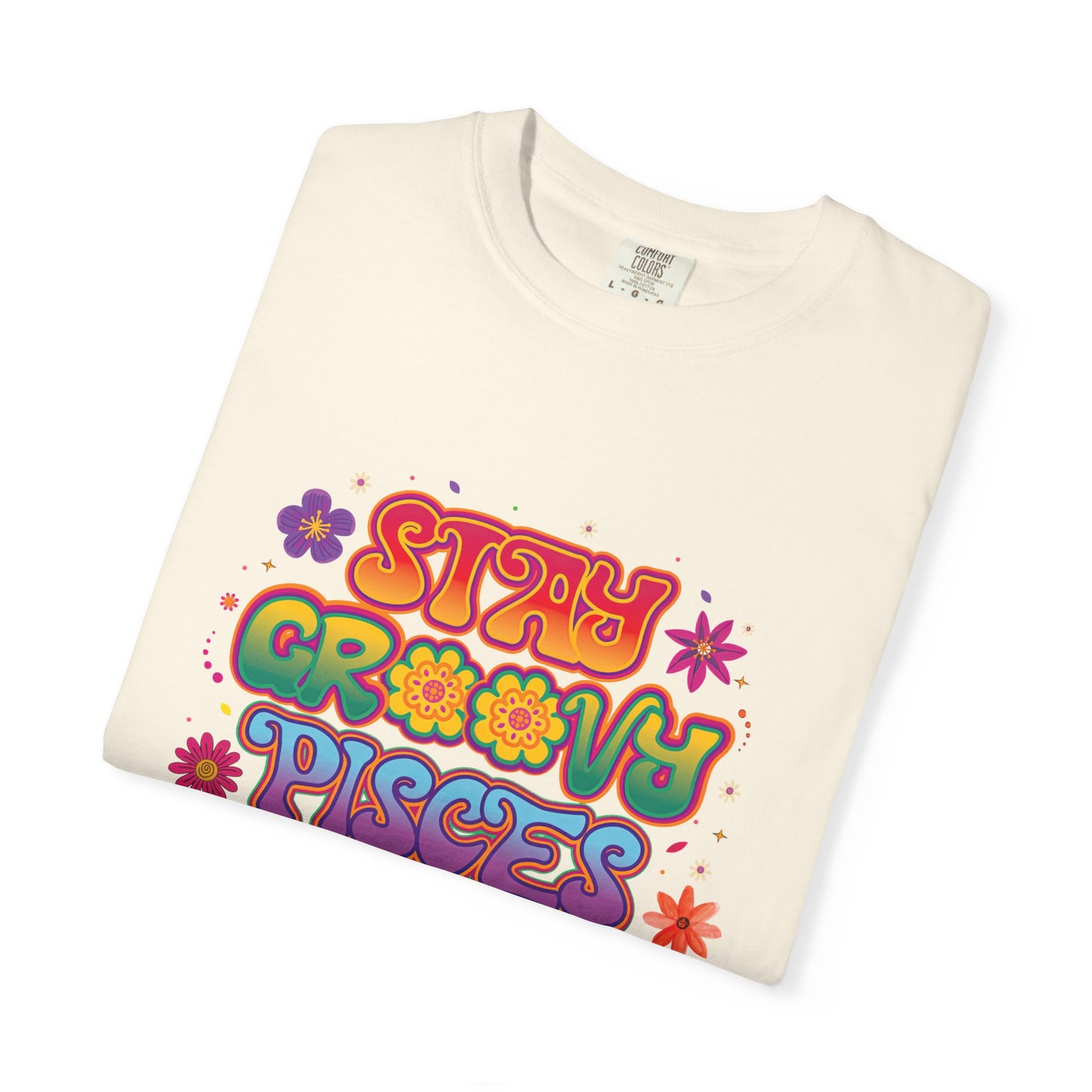 Stay Groovy Pisces - Retro Flower Power Zodiac Tee