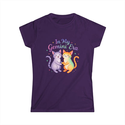 In My Gemini Era Women’s Softstyle Tee – Empowering Zodiac Cat Shirt