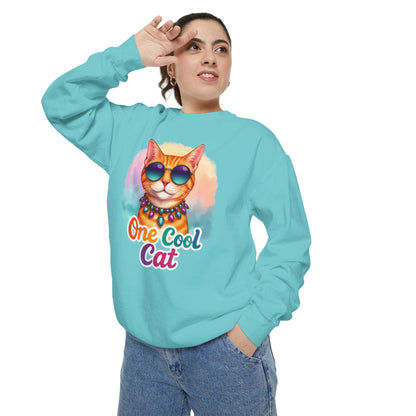 One Cool Cat Unisex Crewneck – Colorful Vibrant Comfort Colors Midweight Sweatshirt