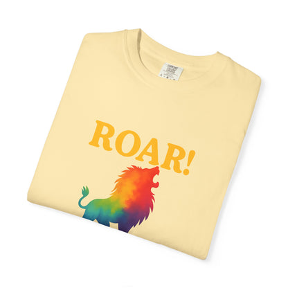 ROAR! – Retro Rainbow Lion Tee for Cosmic Confidence