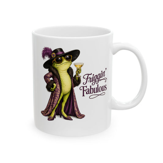 Friggin’ Fabulous Frog Mug | Funny Fashion Frog Affirmation Coffee Mug | Glam Frog Gift for Women