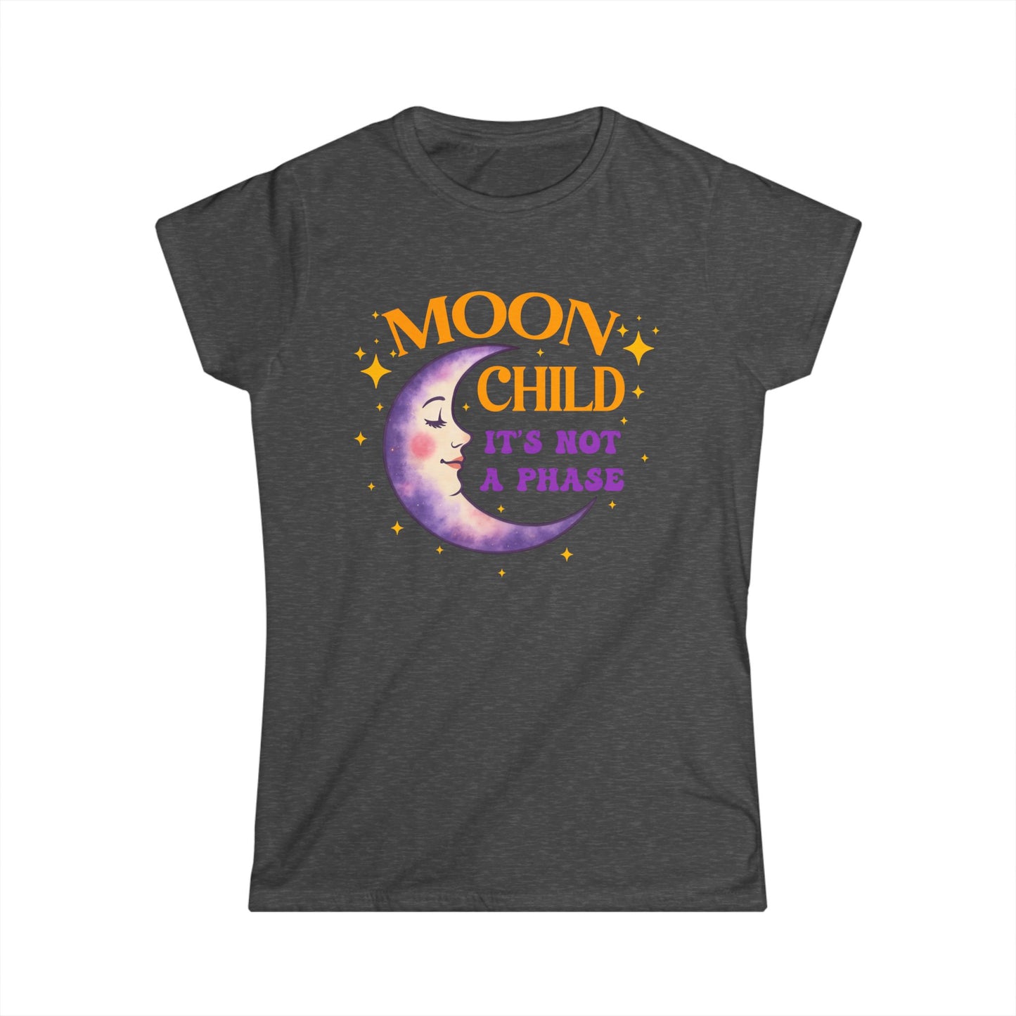 Moon Child Women’s Softstyle Tee – Empowering Celestial Colorful Shirt