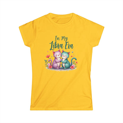 In My Libra Era Women’s Softstyle Tee – Empowering Zodiac Cat Shirt