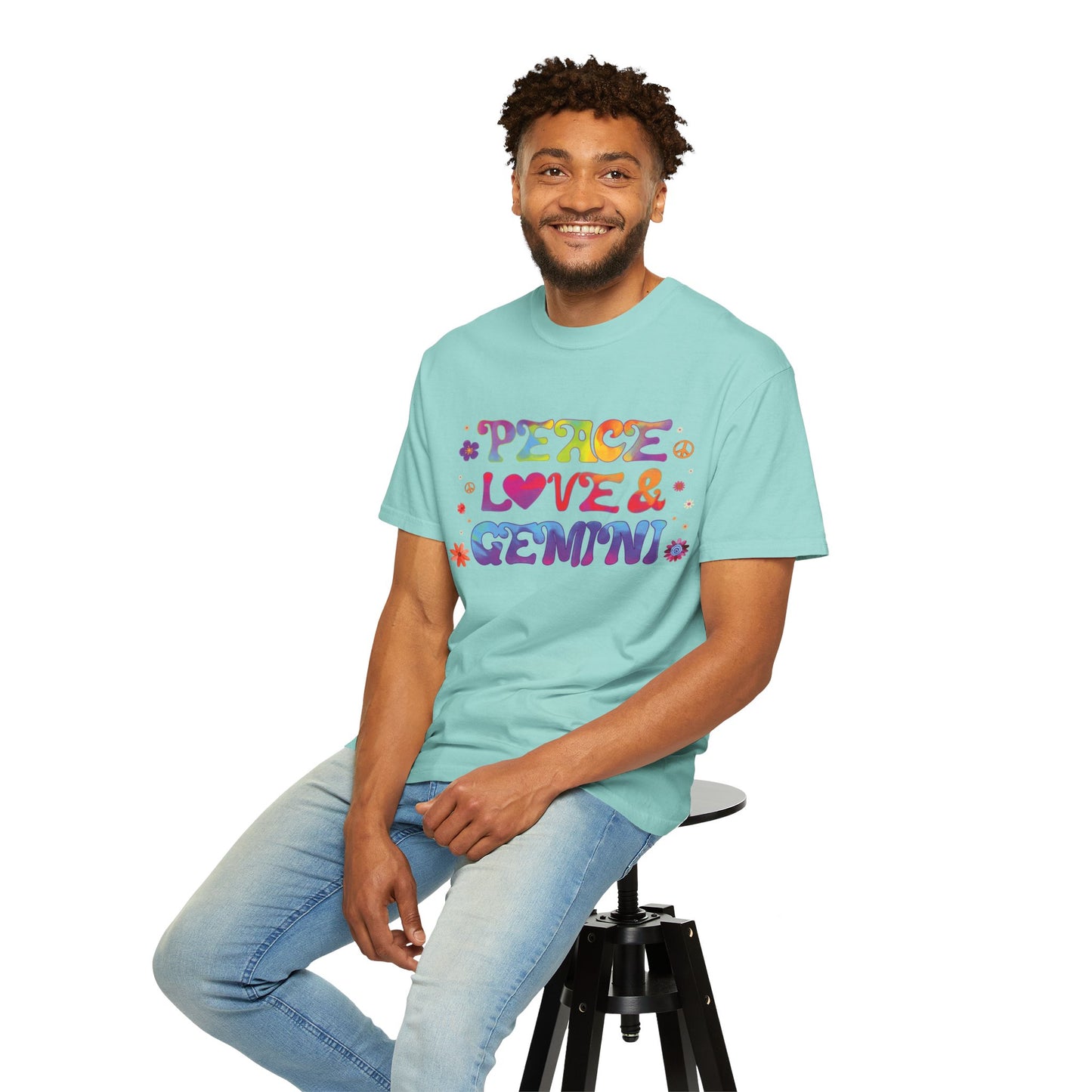 Peace Love & Gemini – Retro Groovy Zodiac Tee
